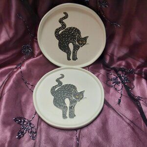 HALLOWEEN Threshold 6" stoneware 2 appetizer plates scardy cat